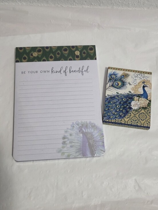 Cracker Barrel Other - Peacock Print Notepad & Notes Set - Blue & Green